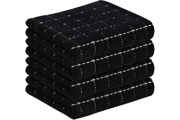 smiry 100% Cotton Terry Kitchen Towels, 4 Pack Ultra Soft and Absorbent Cleaning Dish Cloths, 13 x 28 inches Checkered Design