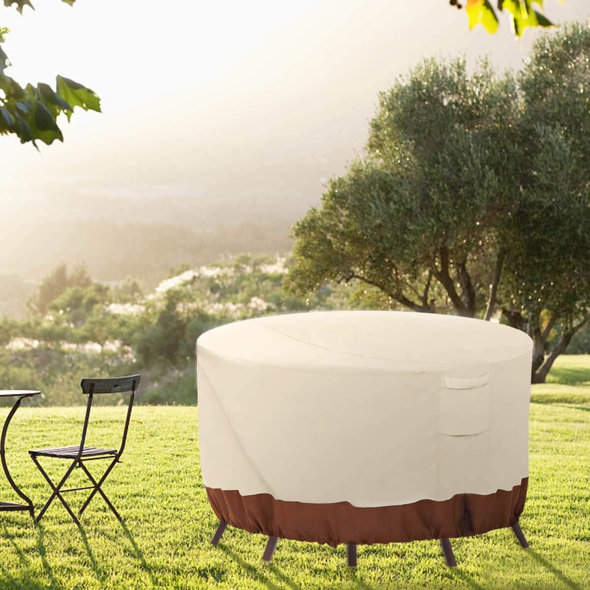 Vailge Round Patio Furniture Covers, 100% Waterproof Outdoor Table Chair Set Covers, Anti-Fading Cover for Outdoor Furniture Set, UV Resistant, 62" DIAx28 H,Beige & Brown: Kitchen & Dining