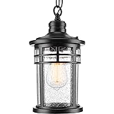 Darkaway Outdoor Pendant Lights for Porch, Outdoor Chandelier Hanging Porch Lights Ceiling Mount Aluminum with Seeded Glass f