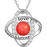 Aurora Tears Birthstone Love Knot Pendant Necklace - 925 Sterling Silver Firework-Cut Cubic Zirconia Love You Forever Necklace Anniversary Birthday Jewelry Gift for Women Wife Mom Daughter
