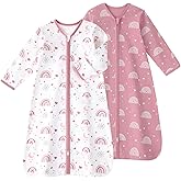 FIEMOL Baby Sleep Sack 12-18 Months, Long Sleeve Baby Wearable Blanket 0.5 Tog with Mittens, 2-Way Zipper Toddler Cotton Sleeping Sack for Boy and Girl Pink Rainbow 2 Pack(Large)