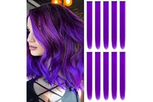 TOFAFA 22 inch Colored Hair Extensions Straight Hairpiece, Multi-colors Party Highlights Clip in Synthetic Hair Extensions for Women Kids Girls Favor Cosplay Gift (10pcs Purple)