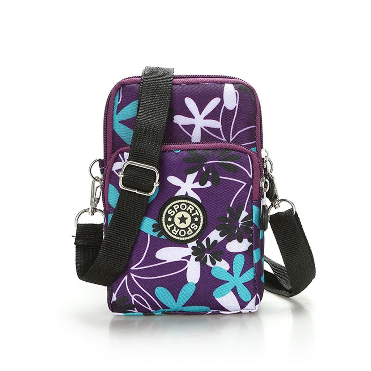 Veriya Multifunction Travel Phone Pouch Portable 3 Layers Zipper Closure Waterproof Nylon Wristlet Bag Clutch Handbag Purse Cash Keys Smartphone pouch Holder (Flower)