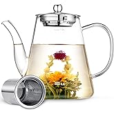 Zpose Glass Teapot, 1200ml (40oz) Tea Pot with Infuser for Loose Tea and Blooming Tea, Stovetop Safe Tea Kettle, Hand Crafted Borosilicate Glass Tea Maker with Scale Line, Tea Gift Set for Tea Lovers