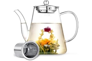 Glass Teapot, Zpose 1200ml Teapot with Removable Loose Tea Infuser, Clear Borosilicate Glass Tea Pot with Scale Line, Tea Pot
