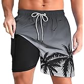 zeetoo Mens Swim Trunks with Compression Liner 5" Inseam Quick Dry Beach Shorts with Zipper Pockets