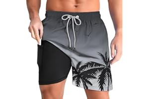 zeetoo Mens Swim Trunks with Compression Liner 5" Inseam Quick Dry Beach Shorts with Zipper Pockets