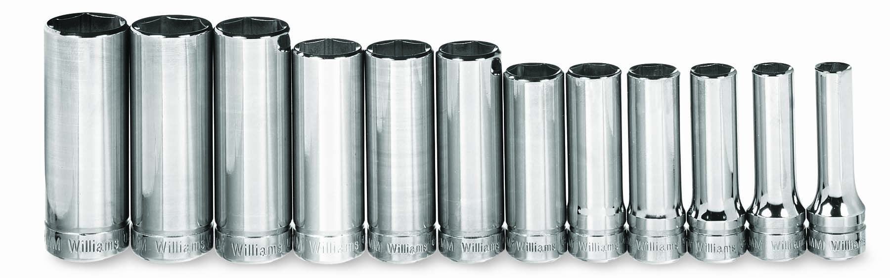 Williams JHWMSBD12HRC SUPERTORQUE 12-Piece 3/8-Inch Drive Deep Metric 6 Point Socket Set (Range: 8mm - 19mm), High-Polished Chrome Finish, Designed for Maximum Engagement on 6-Point Fasteners — image 1