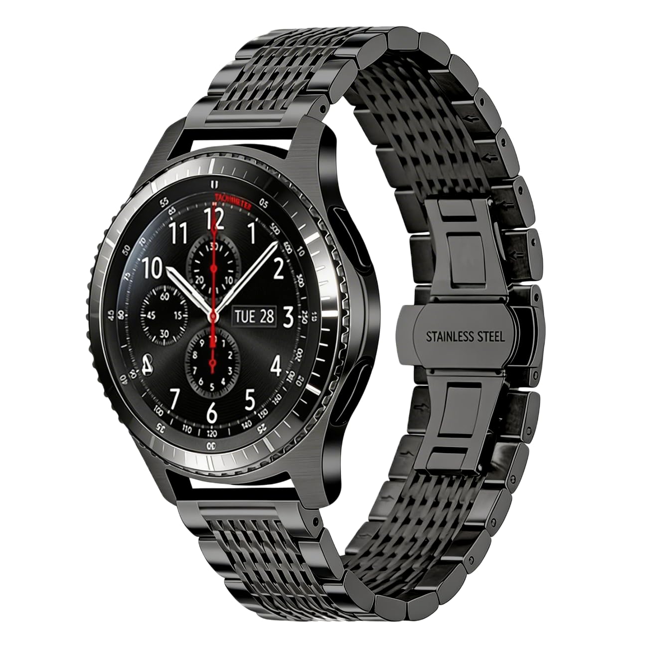 Kai Tian Classy 20mm Stainless Steel Black Mesh Watch Strap Band for 2021 Samsung Galaxy Watch 4/4 Classic/Active 2 44mm 40mm/ Galaxy Watch 3 41mm for Galaxy Watch 42mm