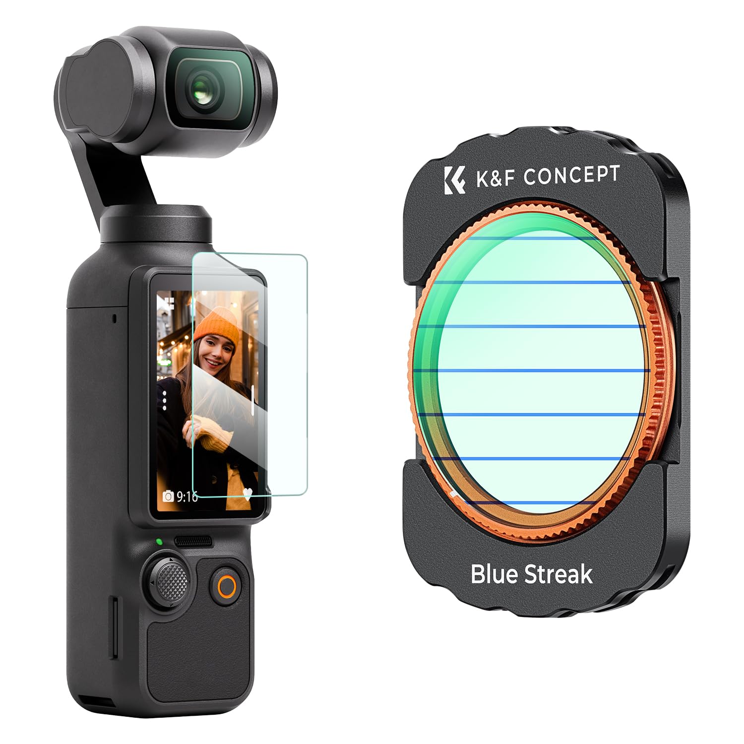 K&F CONCEPT Blue Streak Filter for DJI Osmo Pocket 3, Magnetic Effect Filter, Optical Glass with 28-layer Coating with Screen Protector — image 1