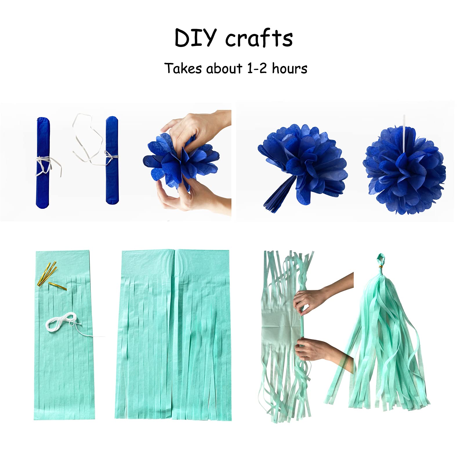 Navy Blue White Gold Party Decoration 23pcs Kits-Paper Flowers,Banner Flags,Circle Banner,Tassel Garland Birthday Bachelorette Boy Baby Shower Gender Reveal Graduation Decorations Lasting Surprise