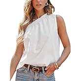 CUPSHE Women Ruffle Trim Tank Tops Casual Asymmetrical Sleeveless Going Out Top Relaxed Off Shoulder Vacation Outfits
