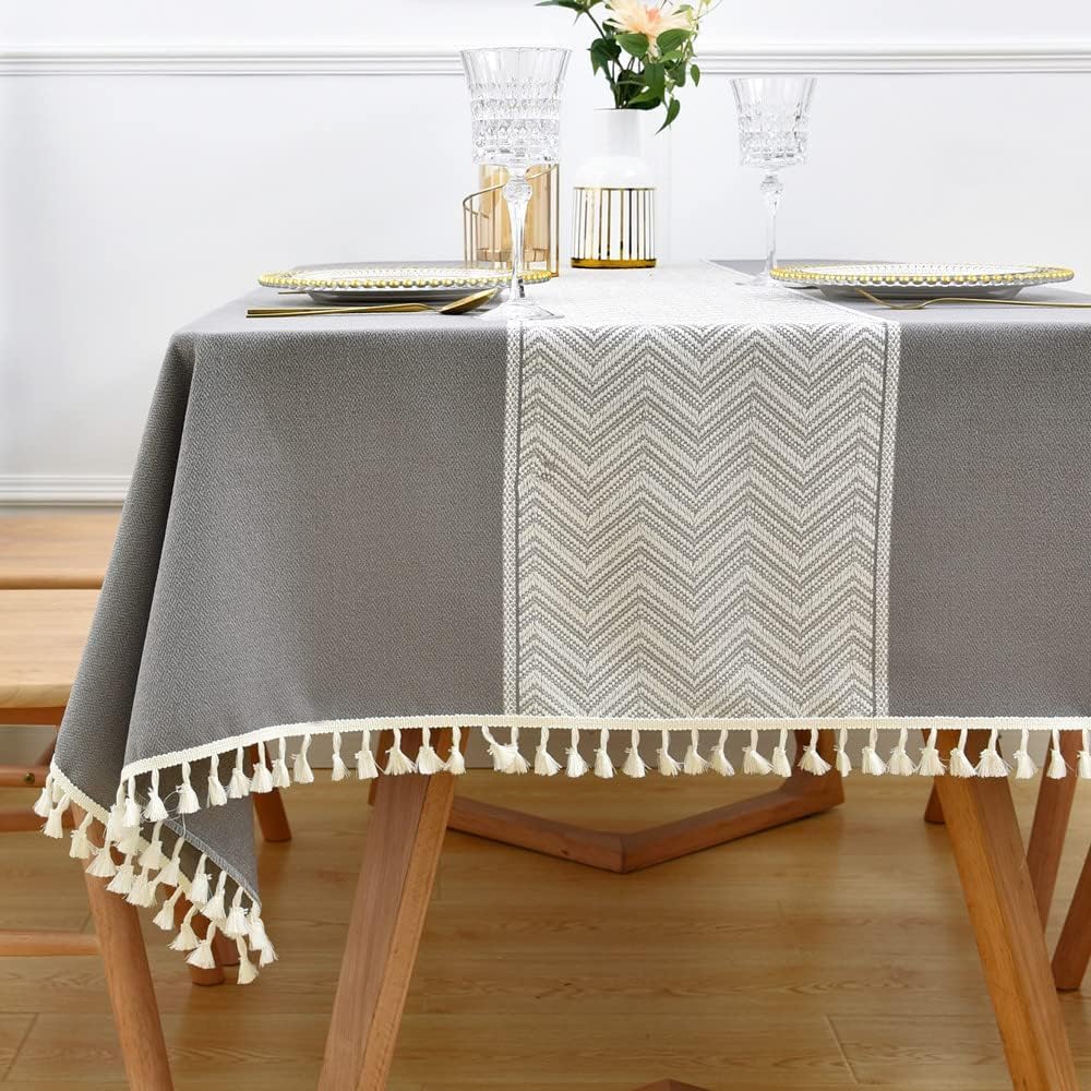 Yofori Cotton Linen Tablecloth Washable Table Cloth Rectangular Dining Table Cover for Kitchen Indoor Outdoor (Grey, 135 x 300 cm)