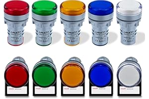 ARLETA 10pcs Energy Saving LED Indicator Light Voltage 12V/24V/110V/120V Current 20mA Mounting Hole Size 22mm(7/8 Inch) Green Yellow Red Blue White