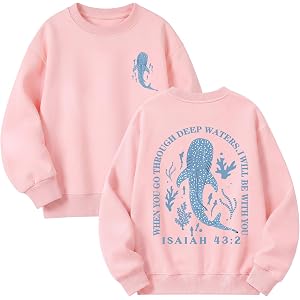 Sulayesh Girls Christian Whale Shark Sweatshirt Kids Jesus God Faith Hoodie Religious Bible Verse Graphic Long Sleeve Shirts