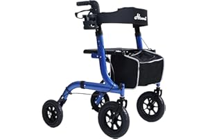 HENMNII Rollator Walker for Seniors, Lightweight Foldable All Terrain Rolling Walker with seat, Aluminum Walkers with 10 inch Rubber Wheels, Handles and Backrest for Seniors and Adult
