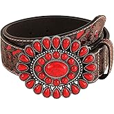 GORGLITTER Women's Western Leather Belt Vintage Turquoise Buckle Waist Belt for Dress