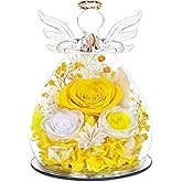 Gifts for Women Mom Preserved Rose Forever Flower Eternal Roses in Glass Angel Figurines Fresh Flowers for Delivery Prime Christmas Birthday Gift for Her Wife Grandma on Valentines Day Anniversary