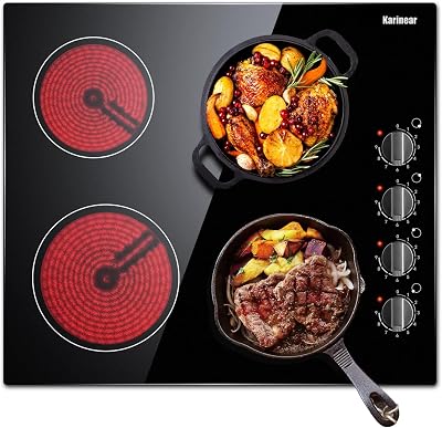 Karinear 60cm Ceramic Hob 4 Zone Built-in Knob Control 6000W Hard Wired