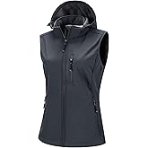 33,000ft Women's Hooded Lightweight Softshell Vest Fleece Lined Windproof Zip Up Sleeveless Jacket for Hiking Golf Running
