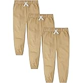 Resinta 3 Pack Boys' Stretch School Jogger Pants Pull-On Twill Uniform Pants Stretch Chino Fabric with Elastic Waist for Kids