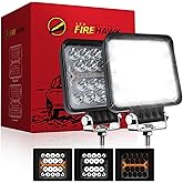 Firehawk LED Light Pods Bar 4 Inch 30000LM 60W Square Spot Flood Amber White Driving Offroad Fog Work Backup Bumper for Truck