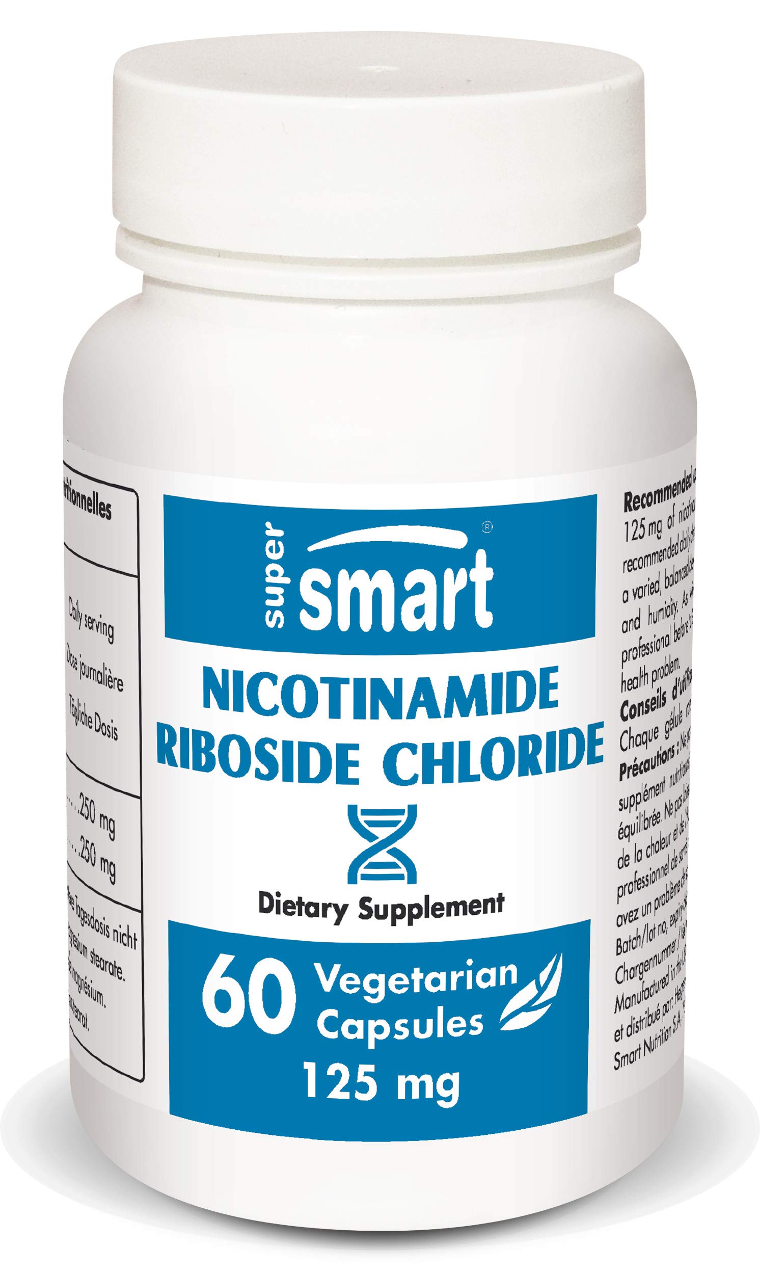 Buy Supersmart Nicotinamide Riboside Chloride 125 mg Rare Form of Vitamin B3 Improves