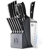 KnifeSaga Premium Knife Set 15 Pcs Quality Kitchen Knife Set with Block, Japanese High Carbon Stainless Steel Razor Sharp Knife Block Set, Acacia Wood Block Knife Set with Ergonomic Full-tang Handle