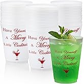 Jingmore 24 Pcs Have Yourself a Merry Little Cocktail Christmas Party Cups Plastic Bulk 16 oz Funny Xmas Winter Party Clear Frosted Cups Reusable for Christmas Holiday Decoration Supplies