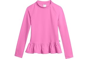 CITY THREADS Made in USA Big Girls' Solid Rashguard Swimming Tee for The Beach or Pool Peplum Sun Protection SPF50+ Swim Tee