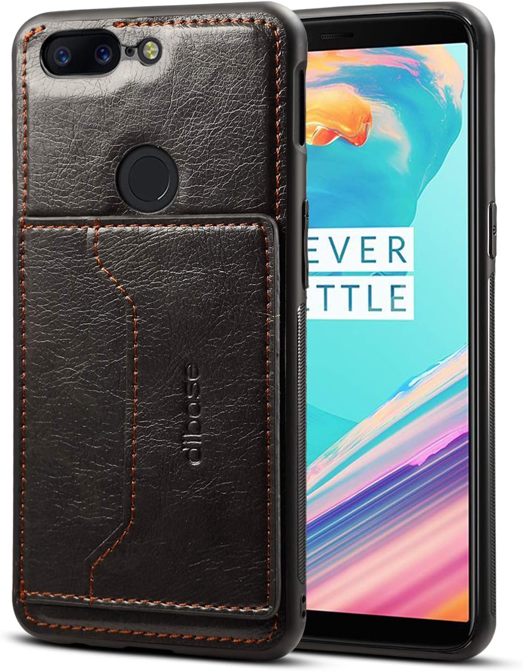 OnePlus 5T Case, Slim Fit Magnetic Back Flip Stand Card Holder Wallet PU Leather Hybrid TPU Full Frame Shock Absorption Protective Cover Case for OnePlus 5T (Black)