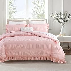 ALEISSEL Blush Pink Seersucker Comforter Twin Size