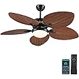Wiviniya Tropical Ceiling Fans with Lights, 52 Inch Indoor Outdoor Palm Leaf Ceiling Fan for Patios Porch Bedroom, Remote/APP Control, Dimmable, 6 Speeds, Reversible, Brown