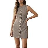 winkbay Women's Houndstooth Button Down Dress Old Money Sleeveless Mini Business Casual Dresses with Pockets