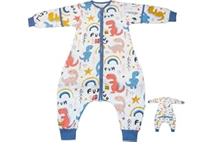 BYFRI Toddler Sleep Sack with Feet 3T-5T Unisex Sleeping Bag 0.5 TOG Detachable Sleeves Baby Wearable Blanket 2-Way Zipper Cotton Sleepsacks - Dinosaur