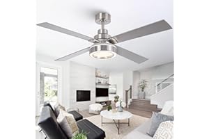 Vaczon 52 Inch Ceiling Fans with Lights and Remote, Modern Ceiling Fans Nickel, 3CCT, Indoor & Outdoor Silver Ceiling Fan for Bedroom Living Room Patio - Standard Version