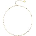 Aobei Pearl 18K Gold Paperclip Chain Choker Satellite Chain Biwa Pearl Pendant Necklace Dainty Jewelry for Women