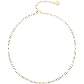 Aobei Pearl 18K Gold Plated Paperclip Chain Choker Satellite Chain Freshwater Cultured Biwa Pearl Pendant Necklace Dainty Jewelry for Women