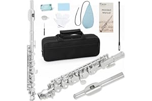Kmise Closed Hole C Piccolo, Professional Nickel Silver Body with Bronze Finish, Includes Gig Bag, Manual and Cleaning Kit, for Beginners and School Bands (Nickel Plated)