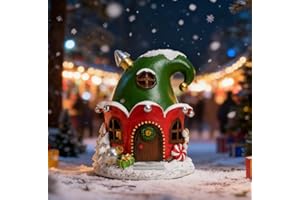 Rezpuao Christmas Village House Lighted Indoor Decorations Christmas hat House with LED Light Xmas Village Collectible Buildings Figurines Resin House Light up Figurine for Holiday Xmas Decor