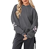 Navonta Womens Bow Graphic Hoodie Cute Bow Sweater Oversized Long Sleeve Fleece Sweatshirt Drop Shoulder Pullover Tops