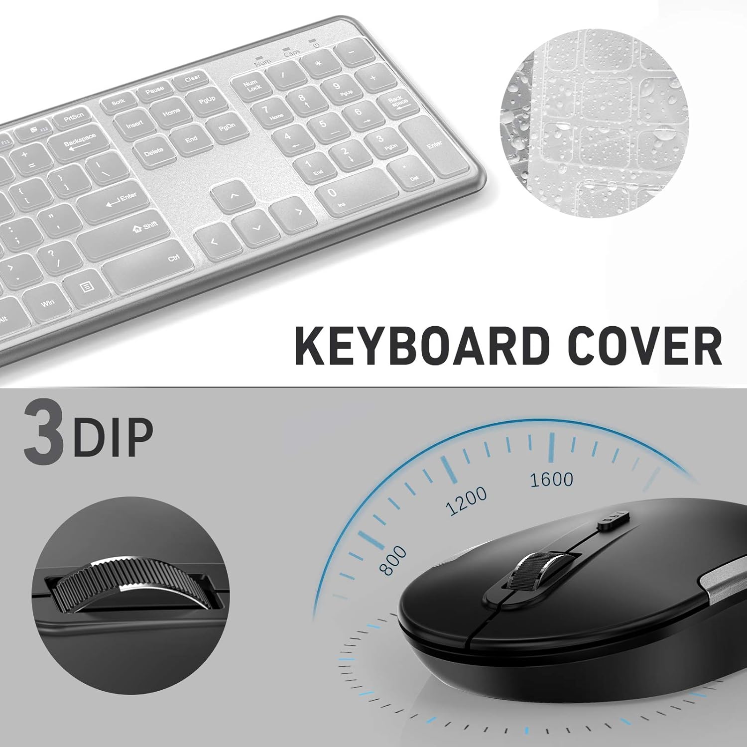 Wireless Keyboard and Mouse Combo, Jelly Comb KUT027 Wireless Keyboard and Mouse 2.4GHz Full Size Ultra-Thin Keyboard Mouse for Computer, Laptop, PC, Desktop, Windows 7, 8, 10 -Black and Sliver: Computers & Accessories