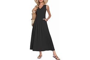 MISFAY Summer Maxi Dresses for Women 2026 Vacation V-Neck Sleeveless Sundress A-Line Elegant Long Dress with Pockets