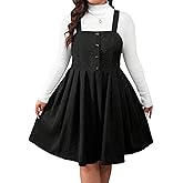 Oversized Button up Pleated Pinafore A-line Dress, Casual Sleeveless Vest for Women in Autumn and Winter, Without Sweater