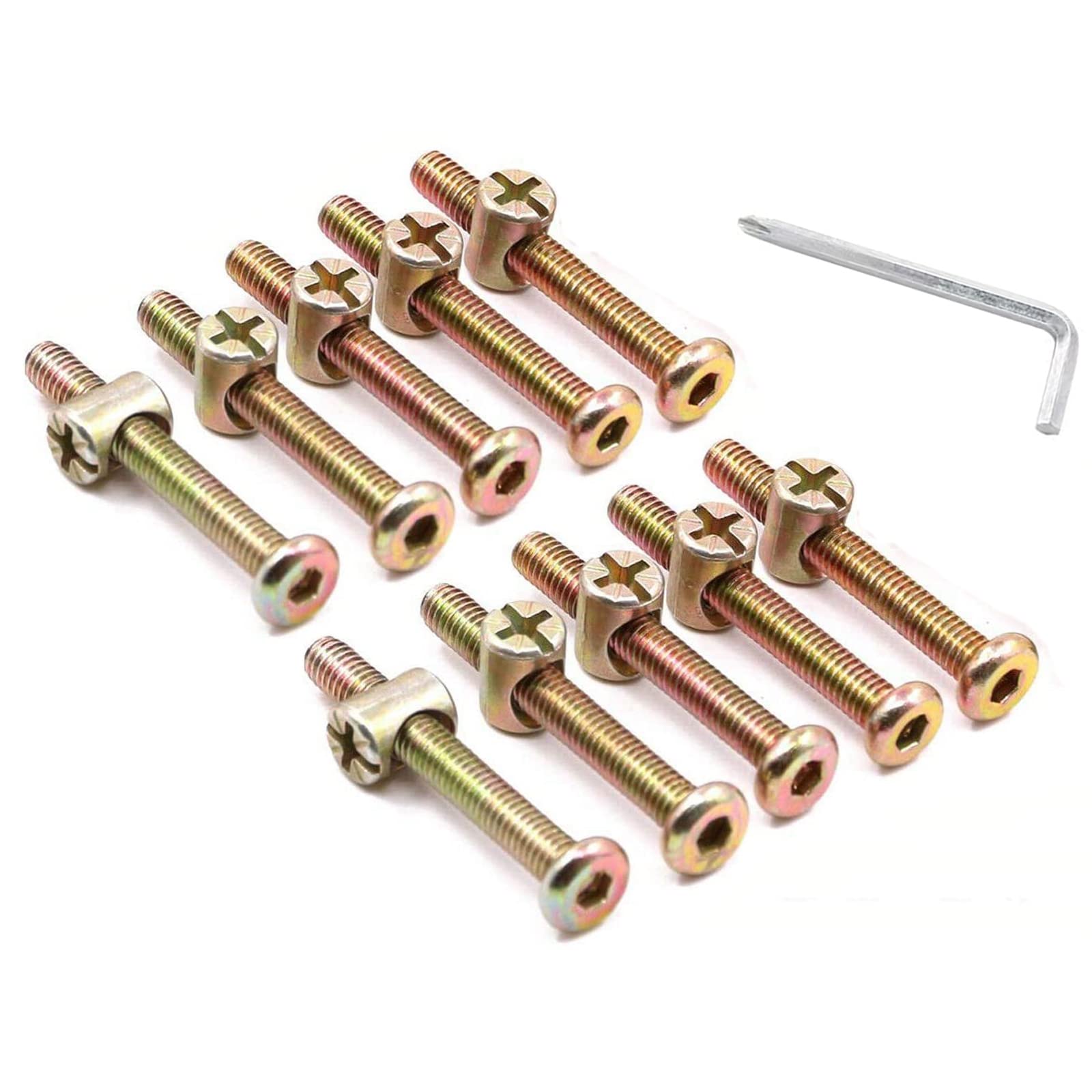 10 PCS M6*50mm Furniture Bolt Nut Set Zinc Plated Hex Socket Screw With L Type Wrench for Furniture Cots Beds Crib and Chairs (M6*50mm)