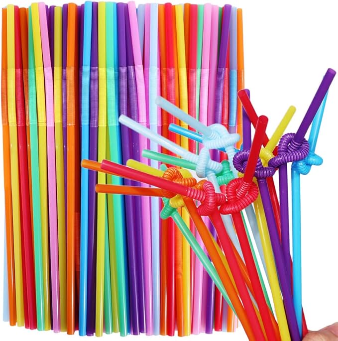 Colorful Flexible Straws, Alotpower 200pcs Long Plastic