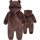 CHAOJIESI Baby Snowsuit Bear Ear Hooded Jumpsuit Fleece Romper Zipper Winter Coat Outfits