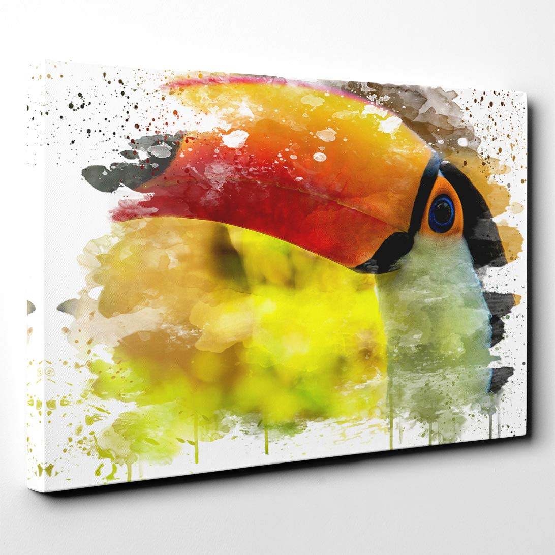 Premium Canvas print (20x14 Inch / 50x35 cm) Toucan Bird (2) V3 | Mounted and Stretched Over a Deep Box Frame | Home Decor Wall Art Hanging | Kitchen, Living Room, Dining Room, Hallway, Bedroom