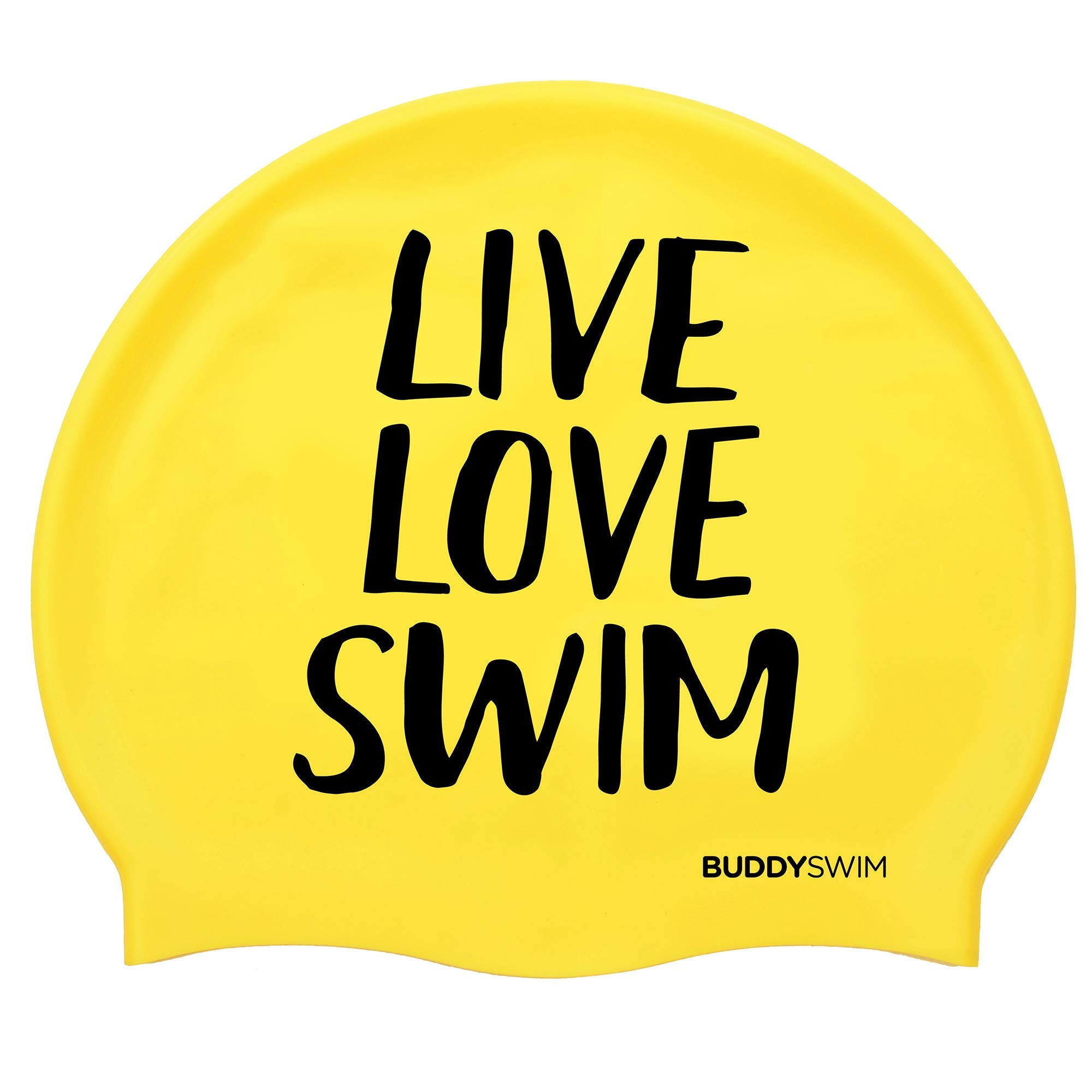 Buddyswim - Swimming cap for men and women.Comfortable and durable silicone swimming cap suitable for swimming pool or open water swimming.Colour: yellow.