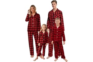 Umeyda Family Christmas Pjs Matching Sets Plaid Pajamas Long Sleeve Holiday Sleepwear Set for Adults Kids
